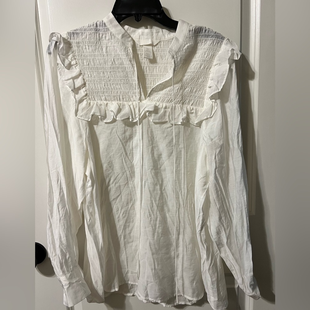 H&M Off White Smocked with Ruffle Women's Top Small NWOT